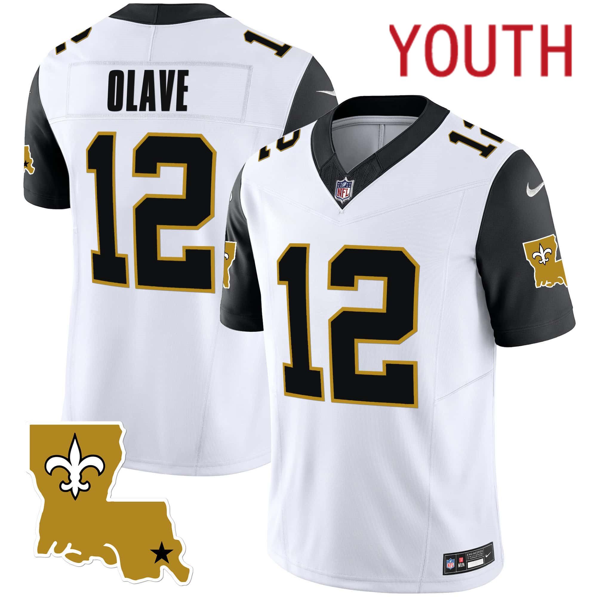 Youth New Orleans Saints #12 Olave White 2024 Nike 1987 Legacy Vapor Limited NFL Jersey style 2->customized nfl jersey->Custom Jersey
